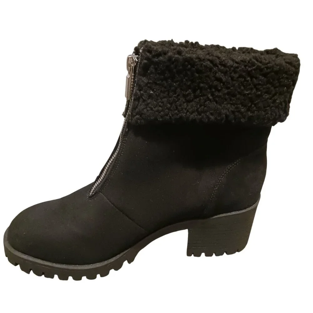 NEW Style &‎ Co Biancaa Faux Suede Lug Sole Booties Black Size 8.5 Front Zipper